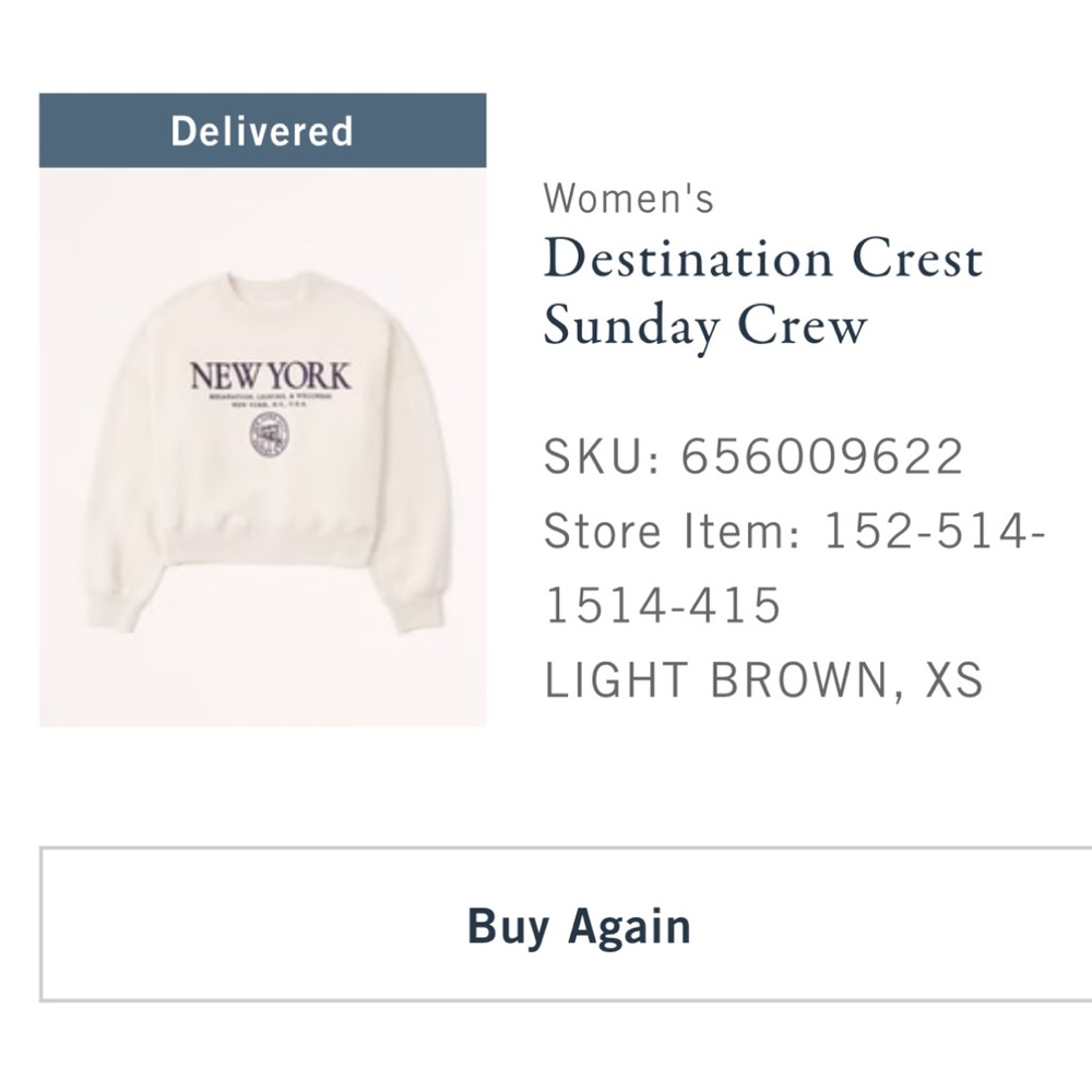 Abercrombie destination crest Sunday crew